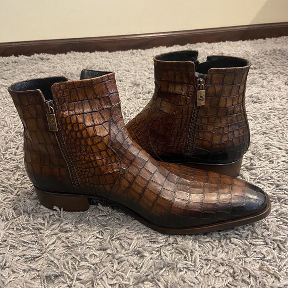 JO GHOST NWOB Croc Embossed Leather Side Zip Boots Size 46 $575.00 main image 6